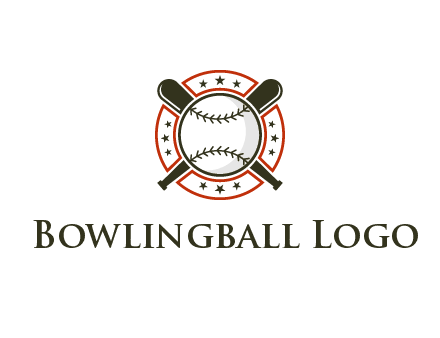 baseball overlapping crossed bats over a ring with stars