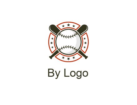 baseball overlapping crossed bats over a ring with stars