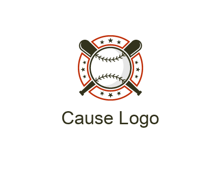 baseball overlapping crossed bats over a ring with stars