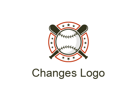 baseball overlapping crossed bats over a ring with stars