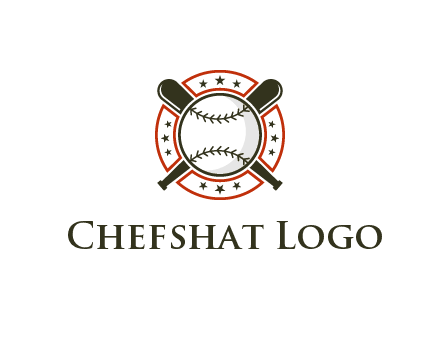 baseball overlapping crossed bats over a ring with stars
