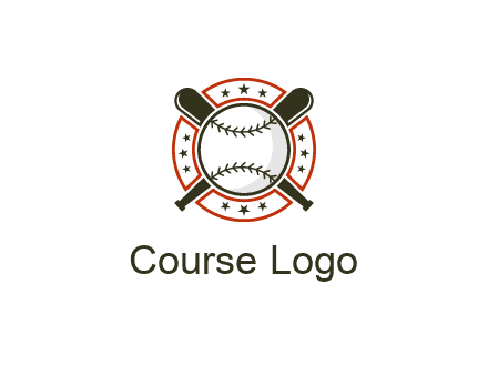 baseball overlapping crossed bats over a ring with stars