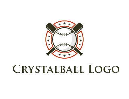 baseball overlapping crossed bats over a ring with stars