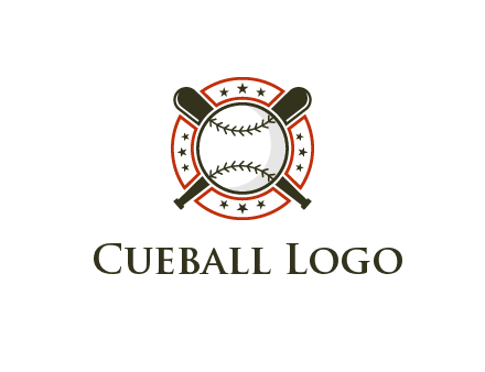 baseball overlapping crossed bats over a ring with stars
