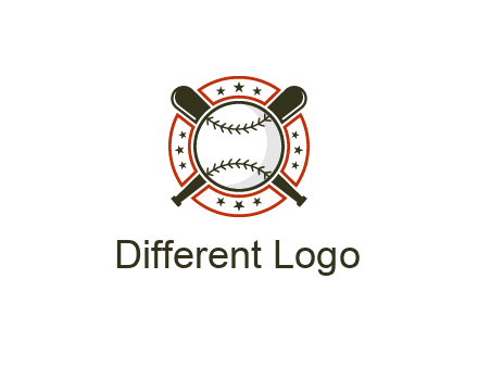 baseball overlapping crossed bats over a ring with stars