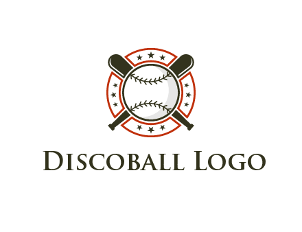 baseball overlapping crossed bats over a ring with stars