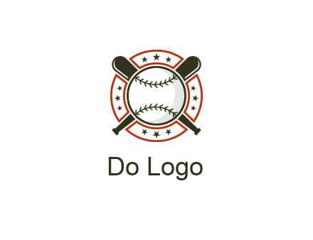 baseball overlapping crossed bats over a ring with stars