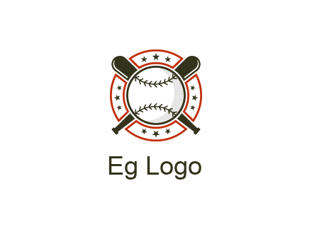 baseball overlapping crossed bats over a ring with stars
