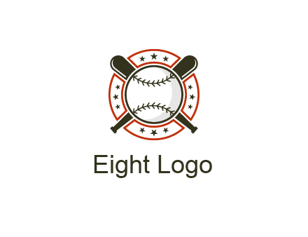 baseball overlapping crossed bats over a ring with stars