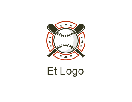 baseball overlapping crossed bats over a ring with stars