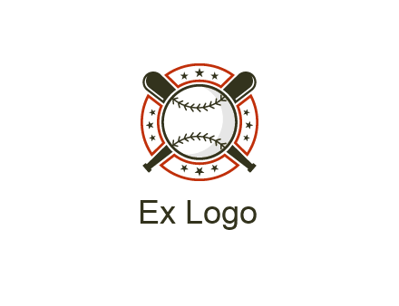 baseball overlapping crossed bats over a ring with stars