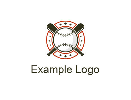 baseball overlapping crossed bats over a ring with stars