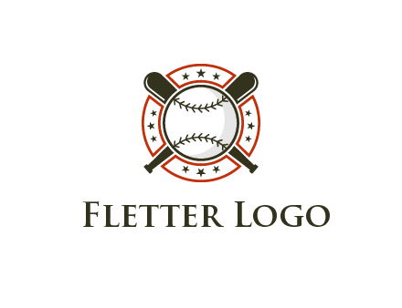 baseball overlapping crossed bats over a ring with stars