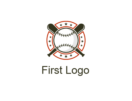 baseball overlapping crossed bats over a ring with stars