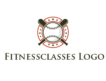 baseball overlapping crossed bats over a ring with stars