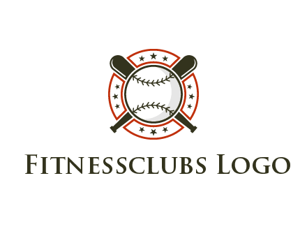 baseball overlapping crossed bats over a ring with stars