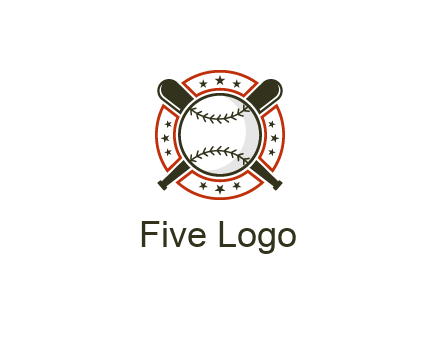 baseball overlapping crossed bats over a ring with stars