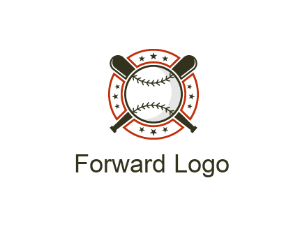 baseball overlapping crossed bats over a ring with stars