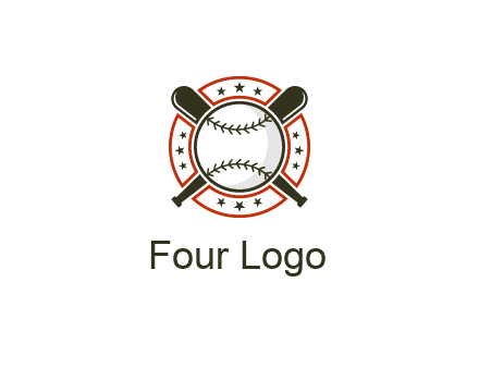 baseball overlapping crossed bats over a ring with stars