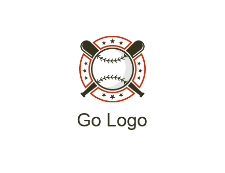 baseball overlapping crossed bats over a ring with stars
