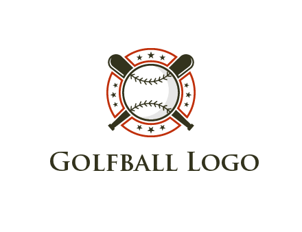 baseball overlapping crossed bats over a ring with stars