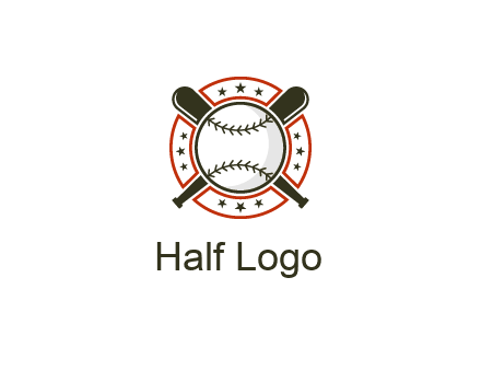 baseball overlapping crossed bats over a ring with stars