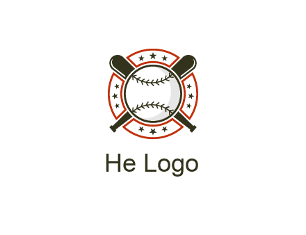 baseball overlapping crossed bats over a ring with stars