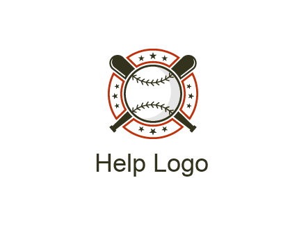 baseball overlapping crossed bats over a ring with stars