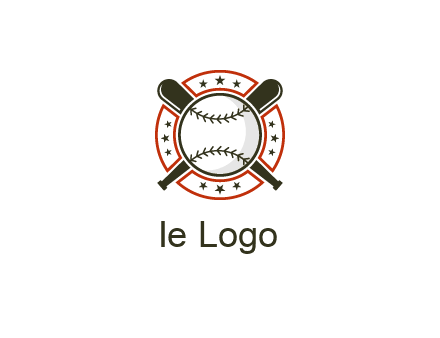 baseball overlapping crossed bats over a ring with stars