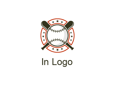 baseball overlapping crossed bats over a ring with stars