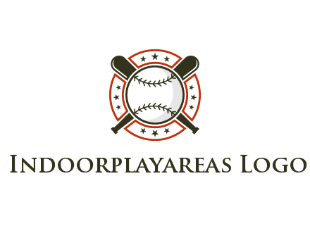 baseball overlapping crossed bats over a ring with stars