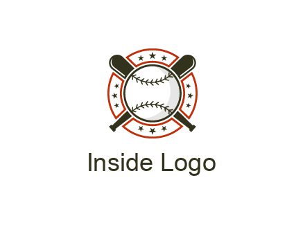 baseball overlapping crossed bats over a ring with stars