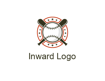 baseball overlapping crossed bats over a ring with stars