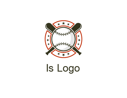 baseball overlapping crossed bats over a ring with stars