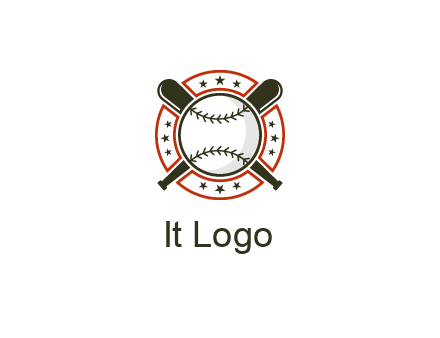 baseball overlapping crossed bats over a ring with stars