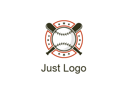 baseball overlapping crossed bats over a ring with stars