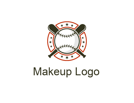 baseball overlapping crossed bats over a ring with stars