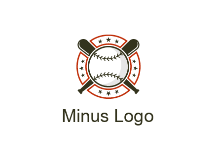 baseball overlapping crossed bats over a ring with stars