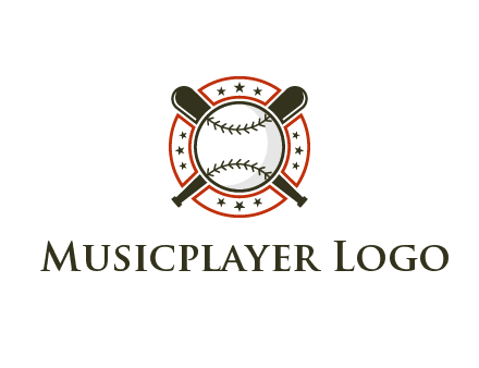 baseball overlapping crossed bats over a ring with stars