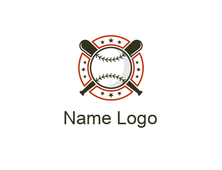 baseball overlapping crossed bats over a ring with stars