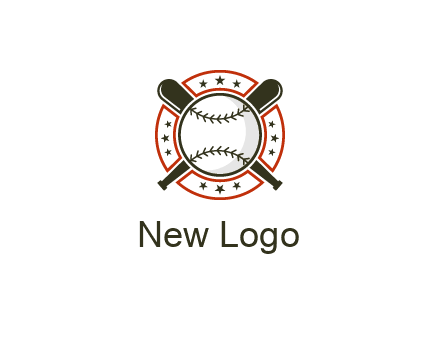 baseball overlapping crossed bats over a ring with stars