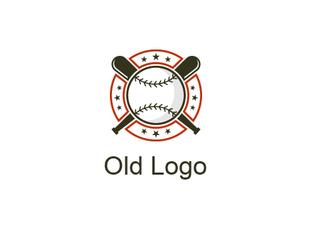 baseball overlapping crossed bats over a ring with stars