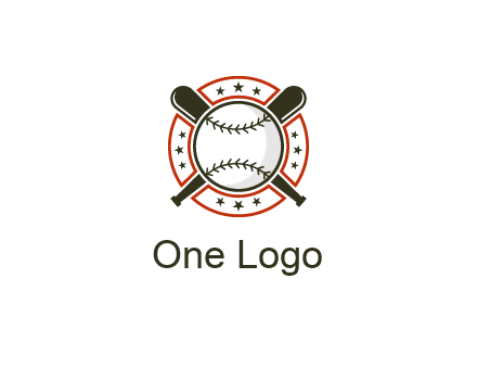baseball overlapping crossed bats over a ring with stars