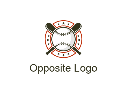 baseball overlapping crossed bats over a ring with stars