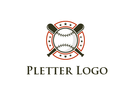 baseball overlapping crossed bats over a ring with stars