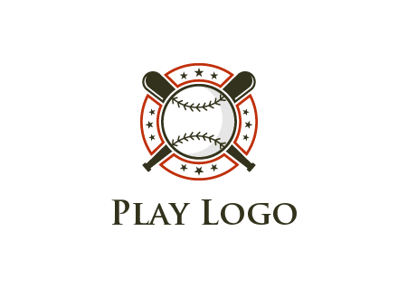 baseball overlapping crossed bats over a ring with stars