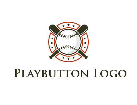 baseball overlapping crossed bats over a ring with stars