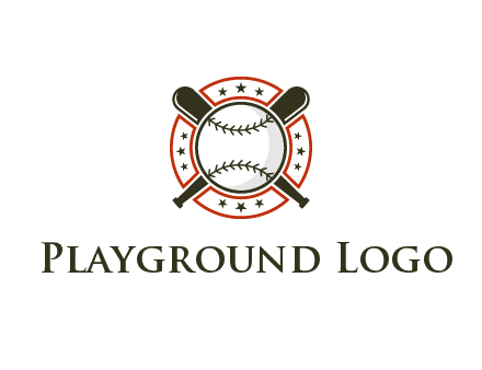 baseball overlapping crossed bats over a ring with stars