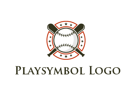baseball overlapping crossed bats over a ring with stars