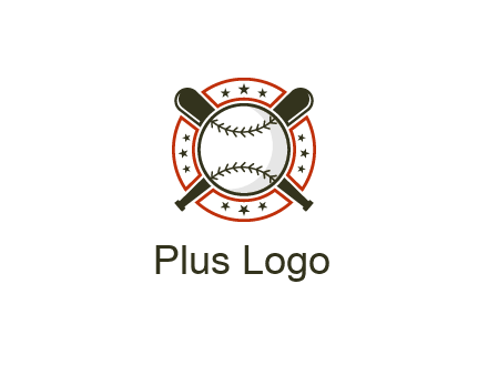 baseball overlapping crossed bats over a ring with stars